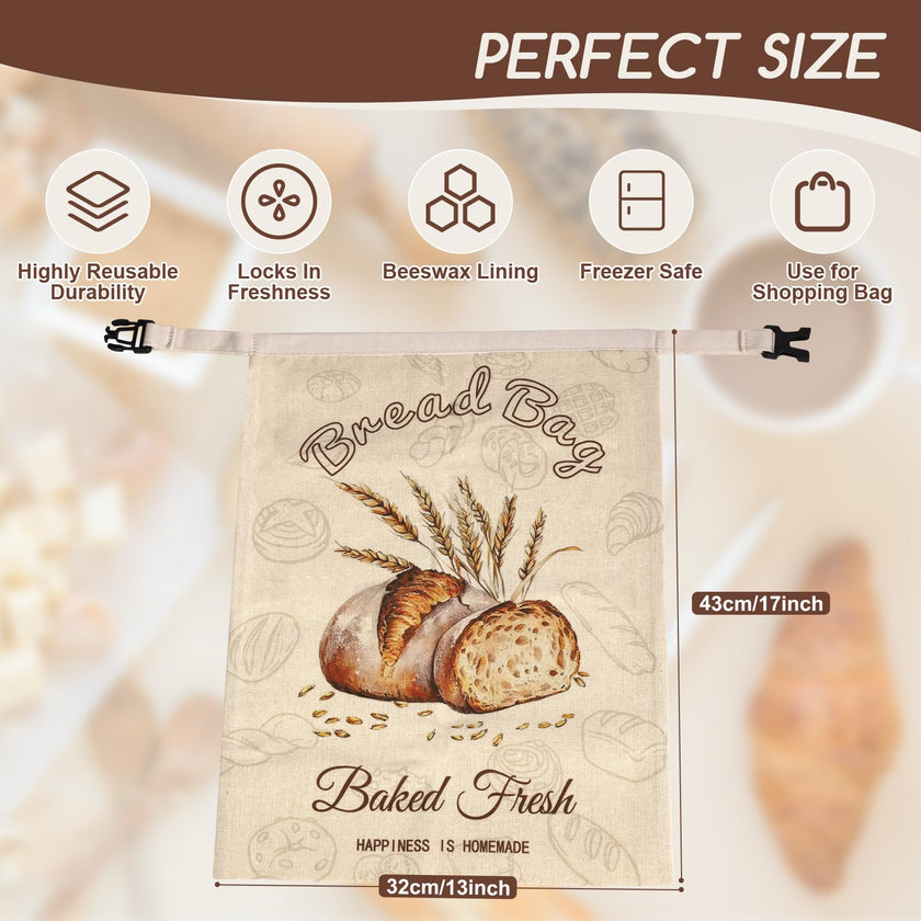 Beeswax Bread Bags for Sourdough, 2 Pack Reusable Bread Bag for Storage XL 17x13 Inch, Large Linen Bags for Homemade Sourdough - Keep Fresh, Freezer Safe 🍁 All In One Marketplace Canada