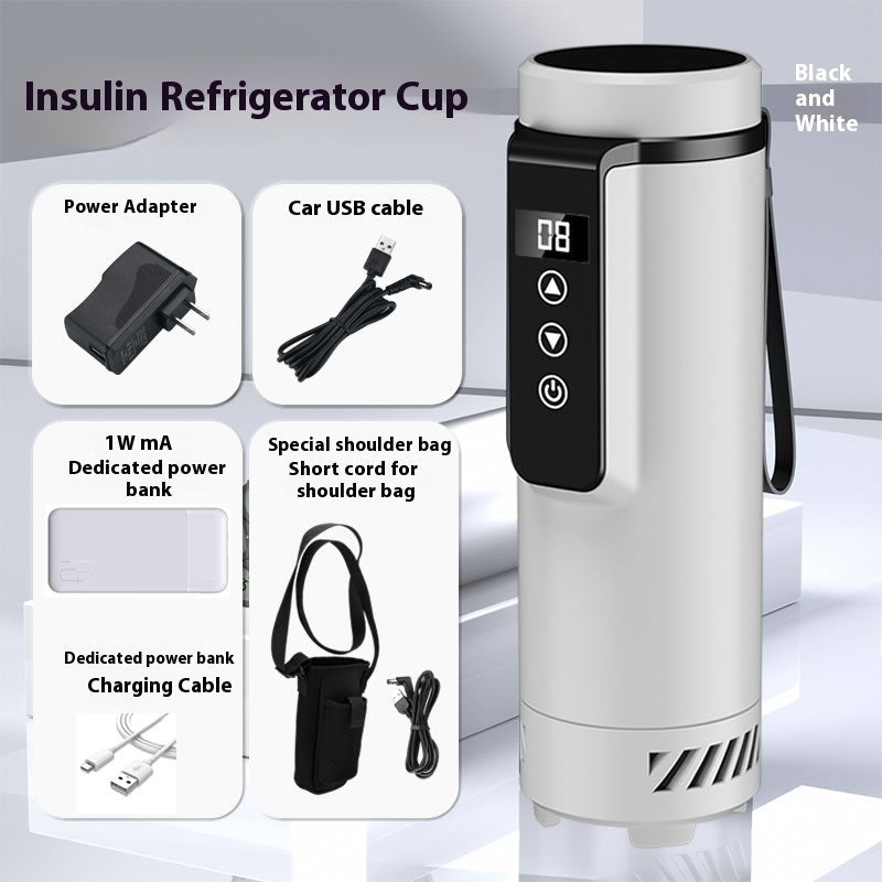 Portable Insulin Refrigerator Cup – Digital Temperature Control, USB Powered (Black & White)