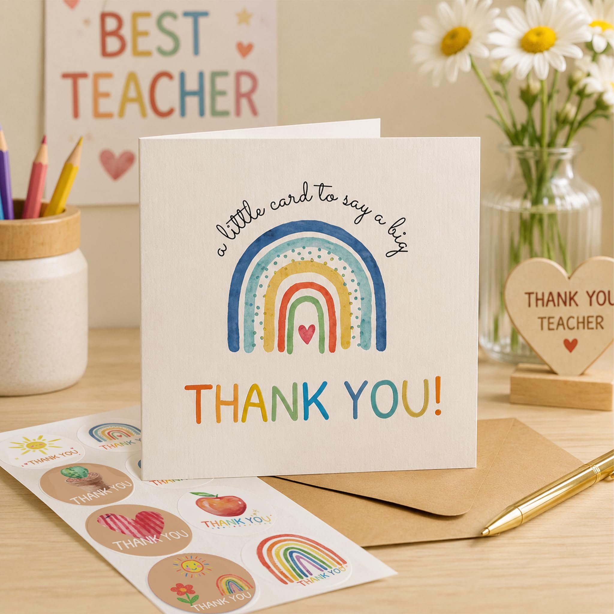 27 Teacher Thank You Cards 9 Classroom Designs with Gold Foil 15x15 cm 🍁 All In One Marketplace Canada