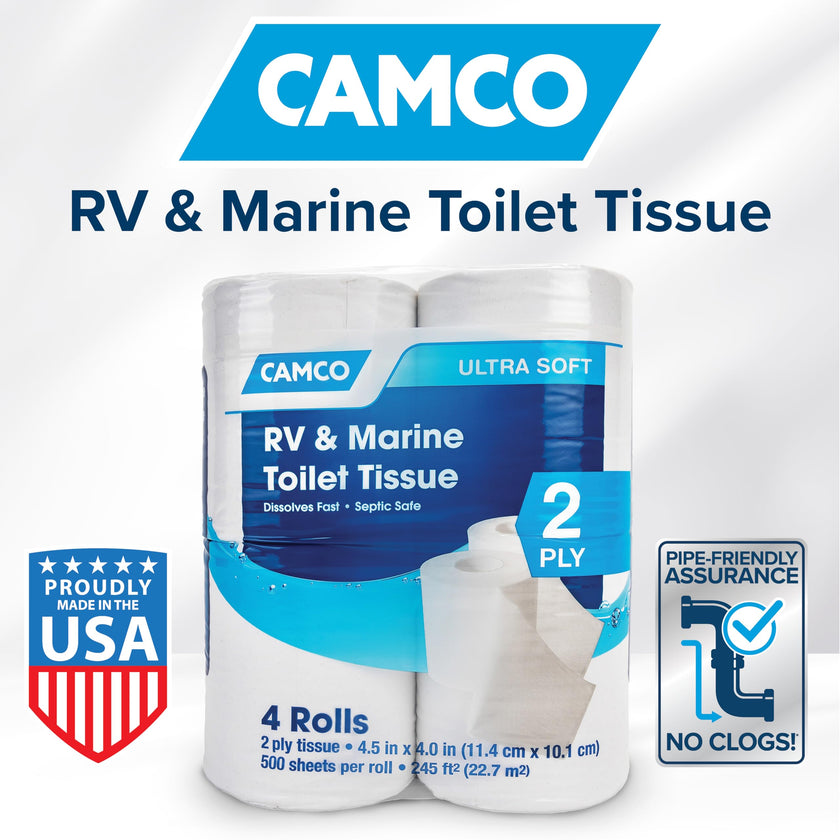 Camco Camper/RV Toilet Paper — 2-Ply — Septic Safe — Dissolves Fast — Dye & Fragrance Free — 16-Rolls (500 Sheets Per Roll) (40282) 🍁 All In One Marketplace Canada
