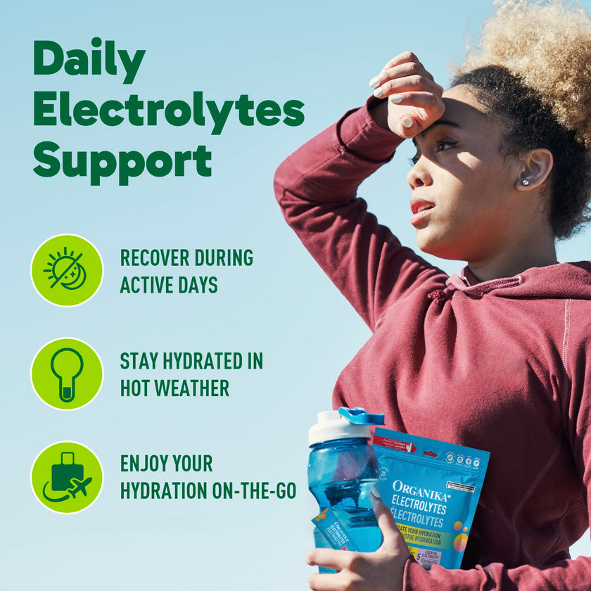 Organika Canadian-Made Electrolytes Powder with Vitamin C & Prebiotic Fibre - Sugar-Free Hydration Drink Mix - Pink Lemonade - 20 Single-Serve Sachets x 3.5g 🍁 All In One Marketplace Canada