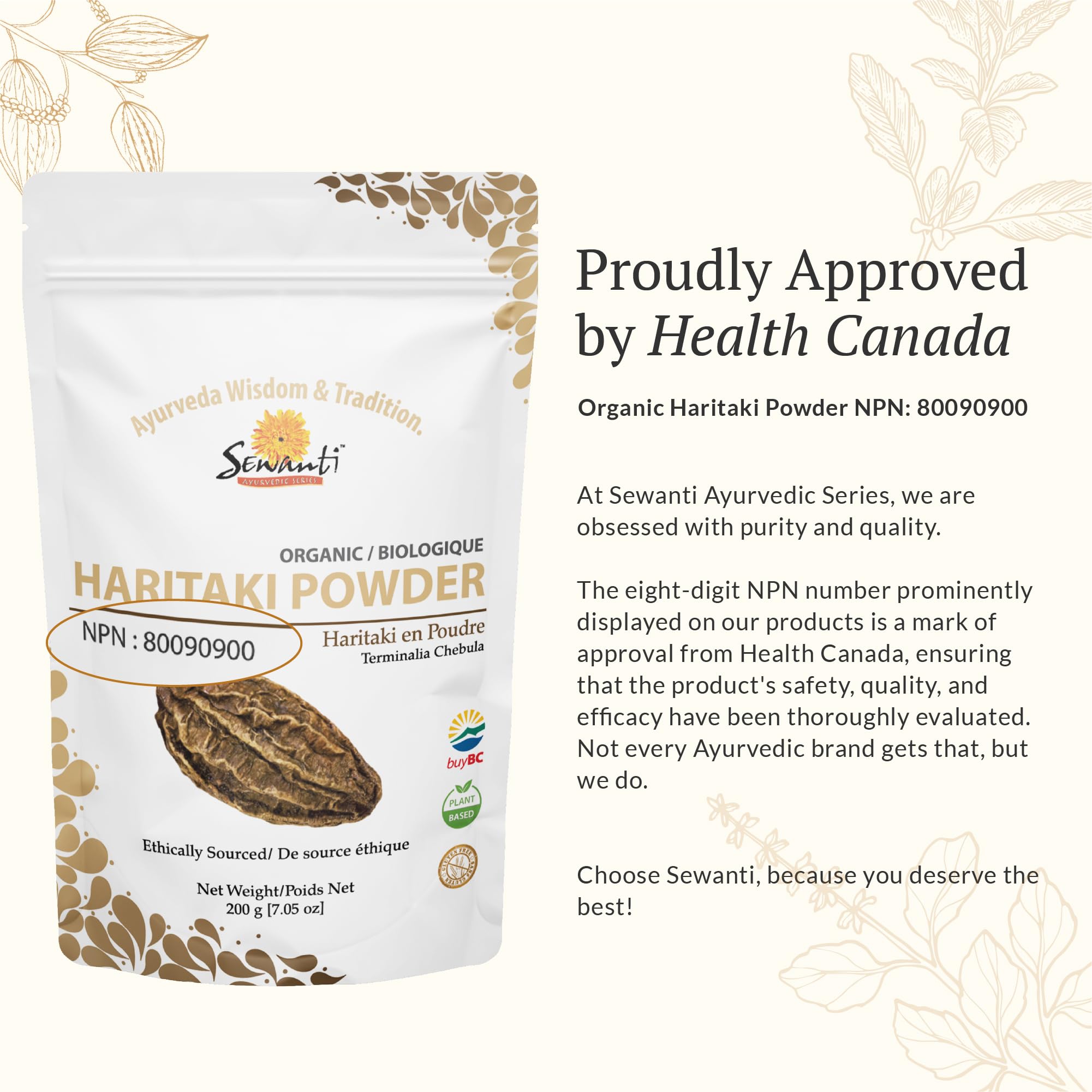 Sewanti Ayurvedic Organic Haritaki Powder - Terminalia Chebula for Constipation Relief, Digestive Wellness & Intestinal Cleanse | NPN 80090900 | GMP Certified | Packaged in Canada, 200g 🍁 All In One Marketplace Canada