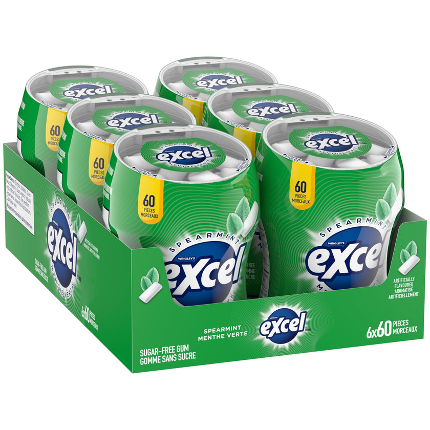 EXCEL, Spearmint Flavoured Sugar Free Chewing Gum, 60 Pieces, 6 Bottles 🍁 All In One Marketplace Canada
