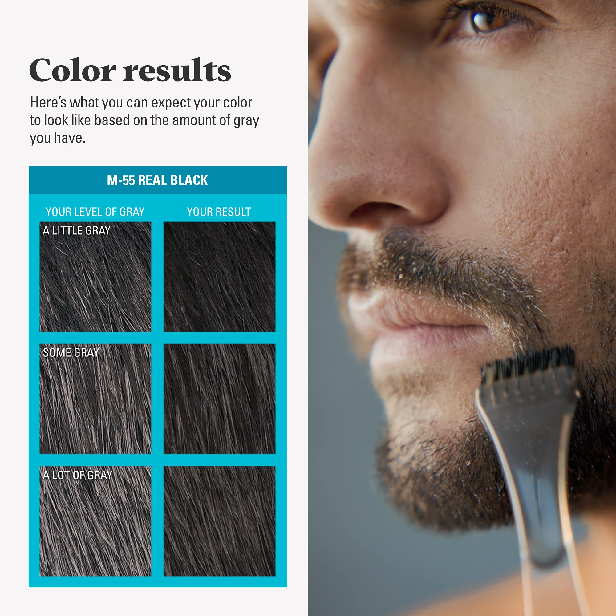Just For Men Mustache & Beard, Beard Dye for Men with Brush Included for Easy Application, With Biotin Aloe and Coconut Oil for Healthy Facial Hair, Real Black, M-55 (3 Count) 🍁 All In One Marketplace Canada