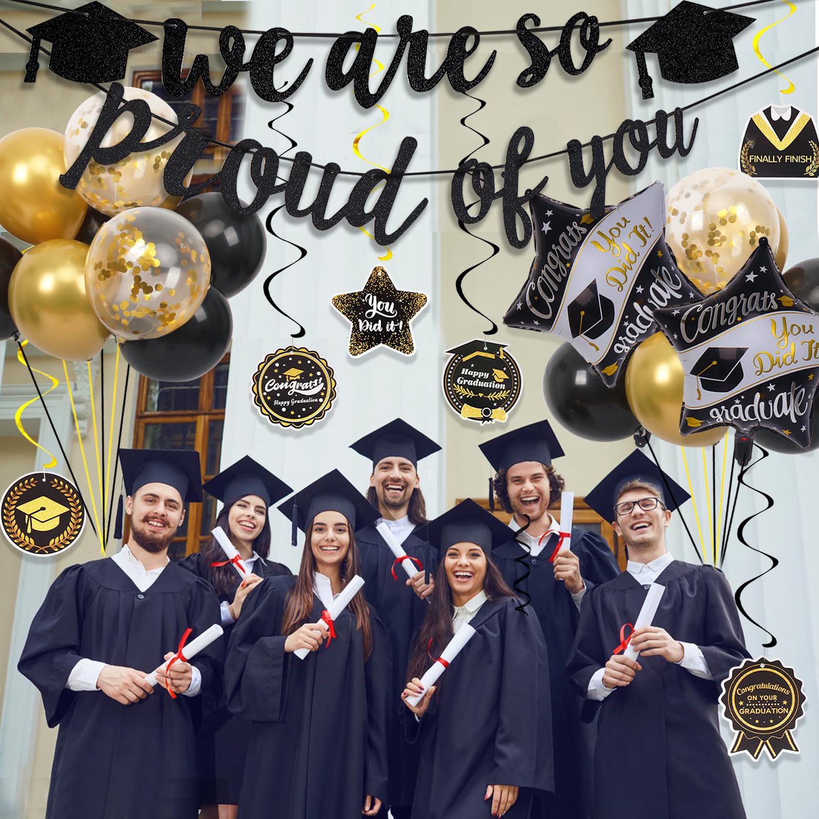 Graduation Decorations 2026, grad 2026 decorations with We Are So Proud of You Banner, Graduation Balloons, Congratulations Hanging Swirls for class of 2025 decorations 🍁 All In One Marketplace Canada