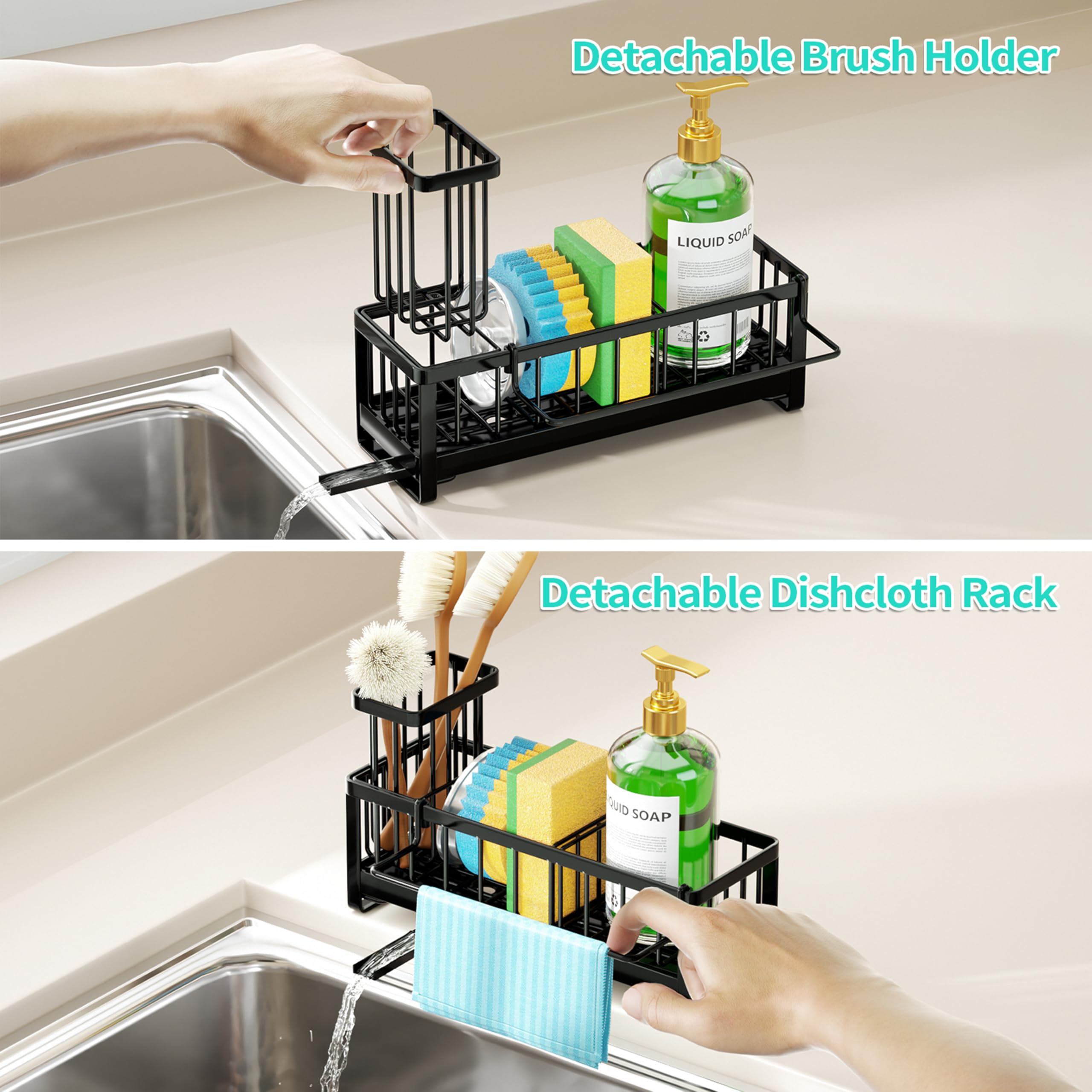 HapiRm Sponge Holder for Kitchen Sink - Self-draining Sink Caddy Organizer with Brush and Dishcloth Holders, Stainless Steel Kitchen Sink Organizers and Storage for Countertop 🍁 All In One Marketplace Canada