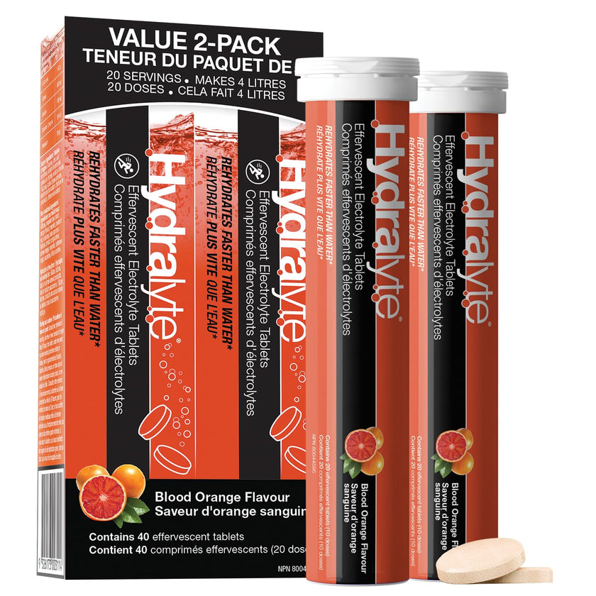 Hydralyte Electrolyte Tablets | Blood Orange Flavored Electrolytes | Pre-Workout and Post-Workout Hydration Solution to Enhance Performance and Maximize Recovery | (2 Tablets per Serving, 40 Count) 🍁 All In One Marketplace Canada