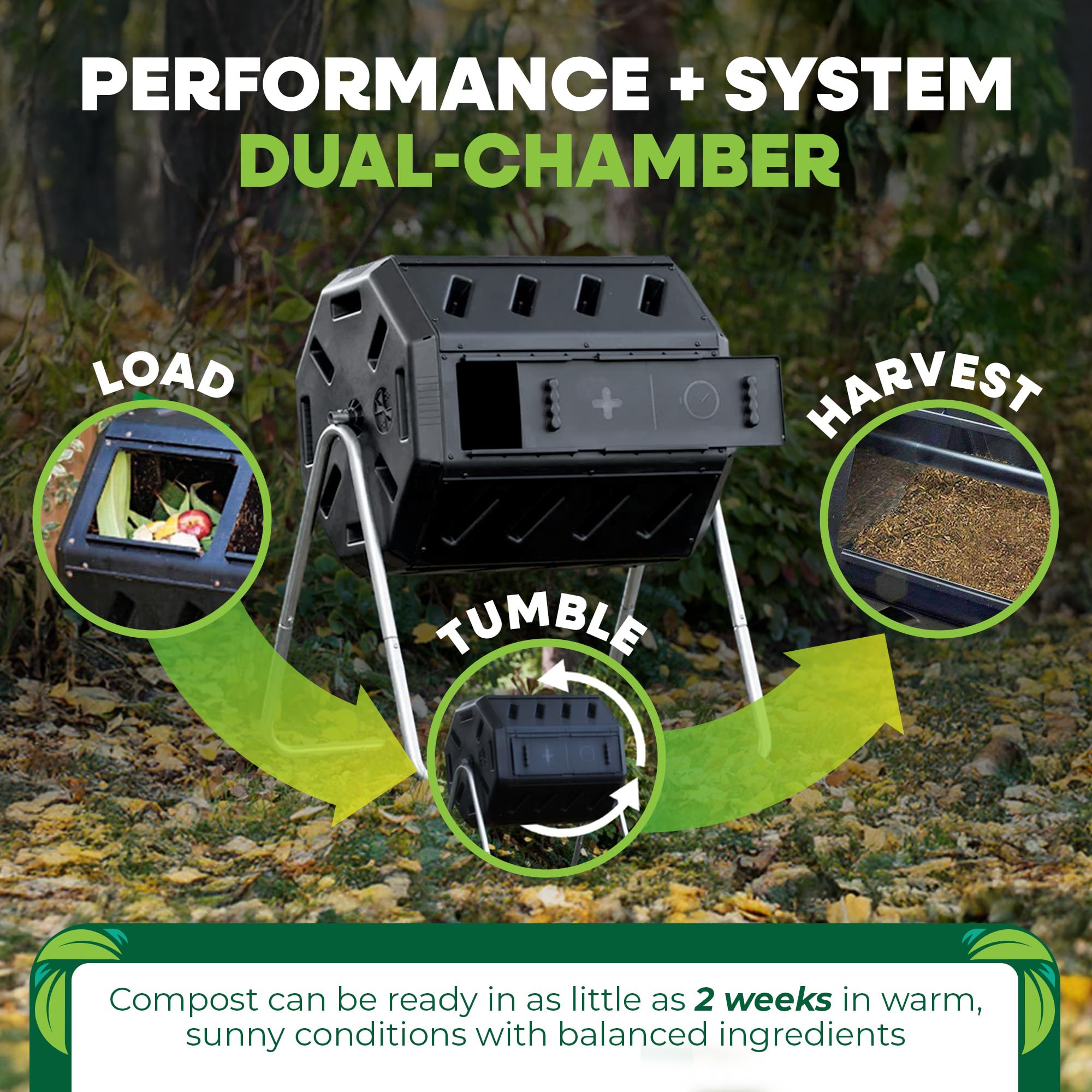 FCMP Outdoor IM4000 Dual Chamber Tumbling Composter Canadian-Made, 100% Recycled Resin - Outdoor Rotating Compost Tumbler Bin for Garden, Kitchen, and Yard Waste, Black (37 Gallon) 🍁 All In One Marketplace Canada