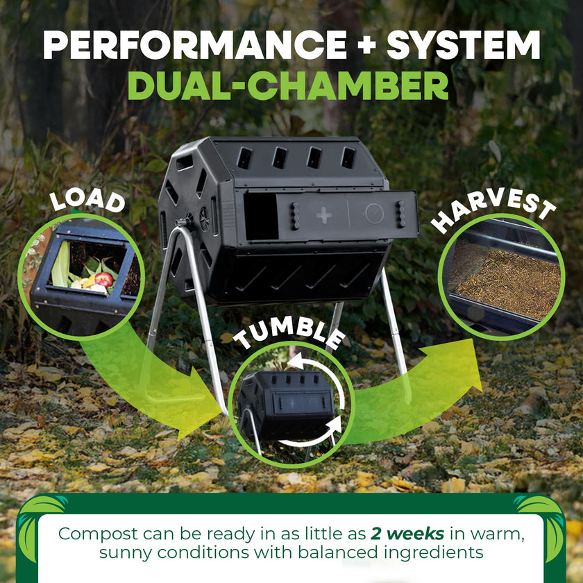 FCMP Outdoor IM4000 Dual Chamber Tumbling Composter Canadian-Made, 100% Recycled Resin - Outdoor Rotating Compost Tumbler Bin for Garden, Kitchen, and Yard Waste, Black (37 Gallon) 🍁 All In One Marketplace Canada