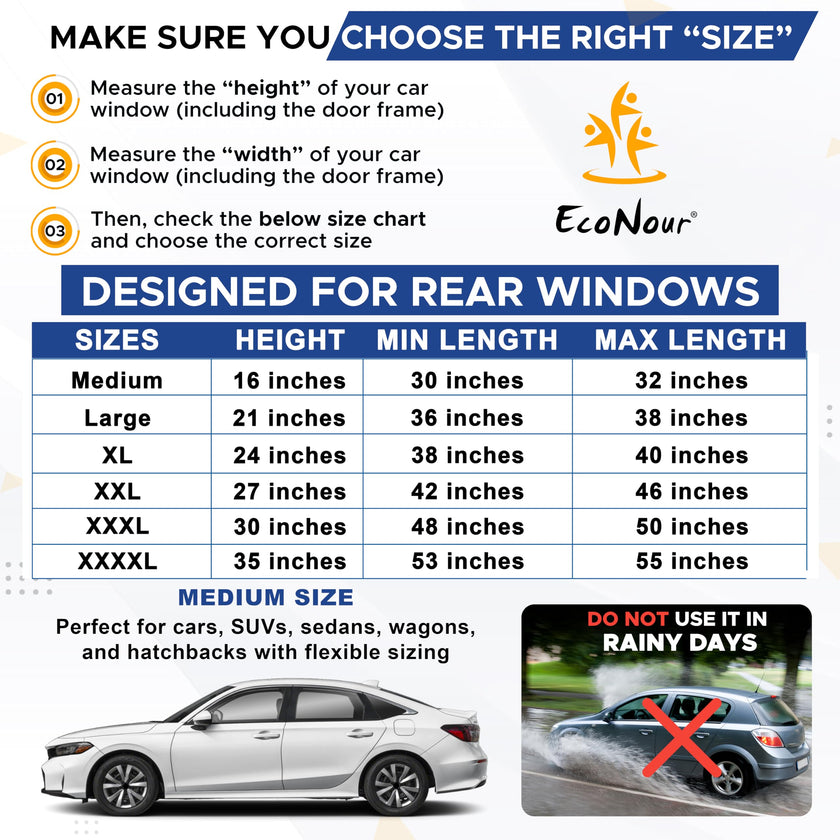 EcoNour Car Window Shade | 100% Protection from Bugs, UV and Car Mosquito Net for Camping | Breathable Mesh Baby Car Window Covers for Privacy Blackout | Pack of 2 (Medium 36