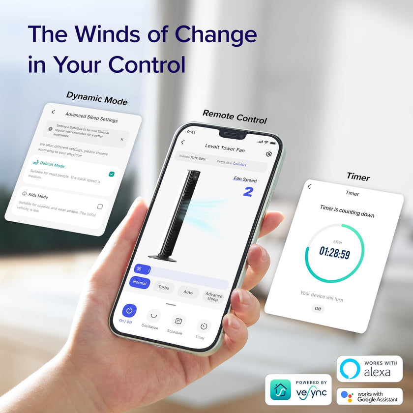 Levoit Smart 42 Inch Tower Fan for Bedroom, 26ft/s Standing Bladeless Fan, Quiet 25dB, 90° Oscillation, Brushless DC Motor, 12 Speeds, 4 Modes, 24H Timer with APP, Works with Alexa 🍁 All In One Marketplace Canada