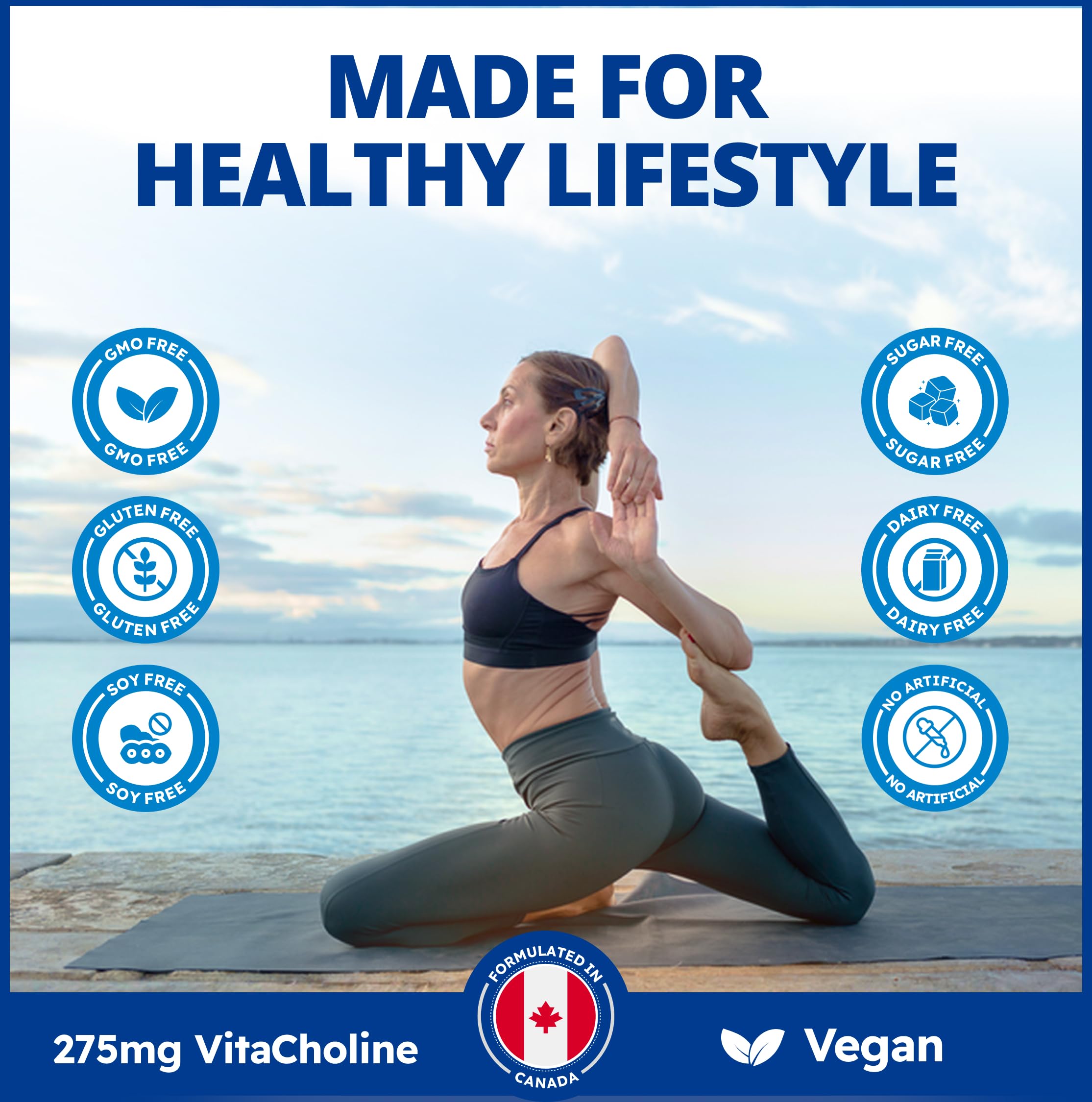 CanPrev Choline 275mg 90 Veggie Capsules, 90-Day Supply, VitaCholine for Cognitive Function, Memory & Focus, Vegan, Non-GMO, Gluten & Soy-Free, Supports Pregnancy, Liver & Heart Health, Made in Canada 🍁 All In One Marketplace Canada