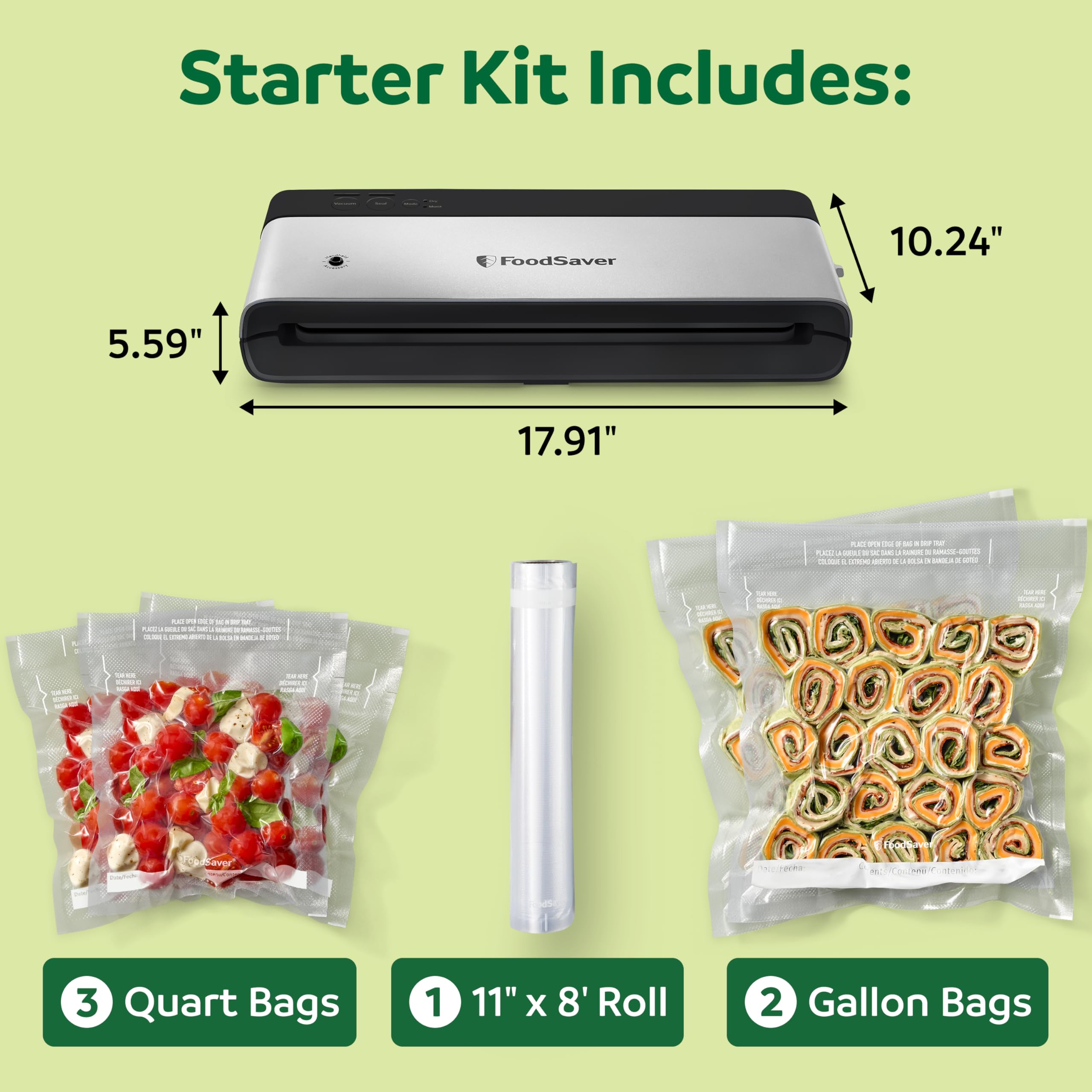 FoodSaver PowerVac Compact Vacuum Sealer Machine w/ Vertical Storage | 5 Airtight Vacuum Seal Bags & 1 Roll | VS0150 | Stainless Steel / Black 🍁 All In One Marketplace Canada