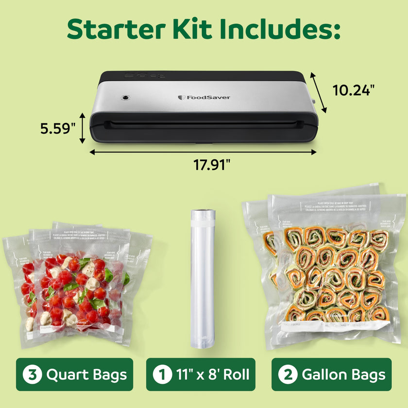 FoodSaver PowerVac Compact Vacuum Sealer Machine w/ Vertical Storage | 5 Airtight Vacuum Seal Bags & 1 Roll | VS0150 | Stainless Steel / Black 🍁 All In One Marketplace Canada