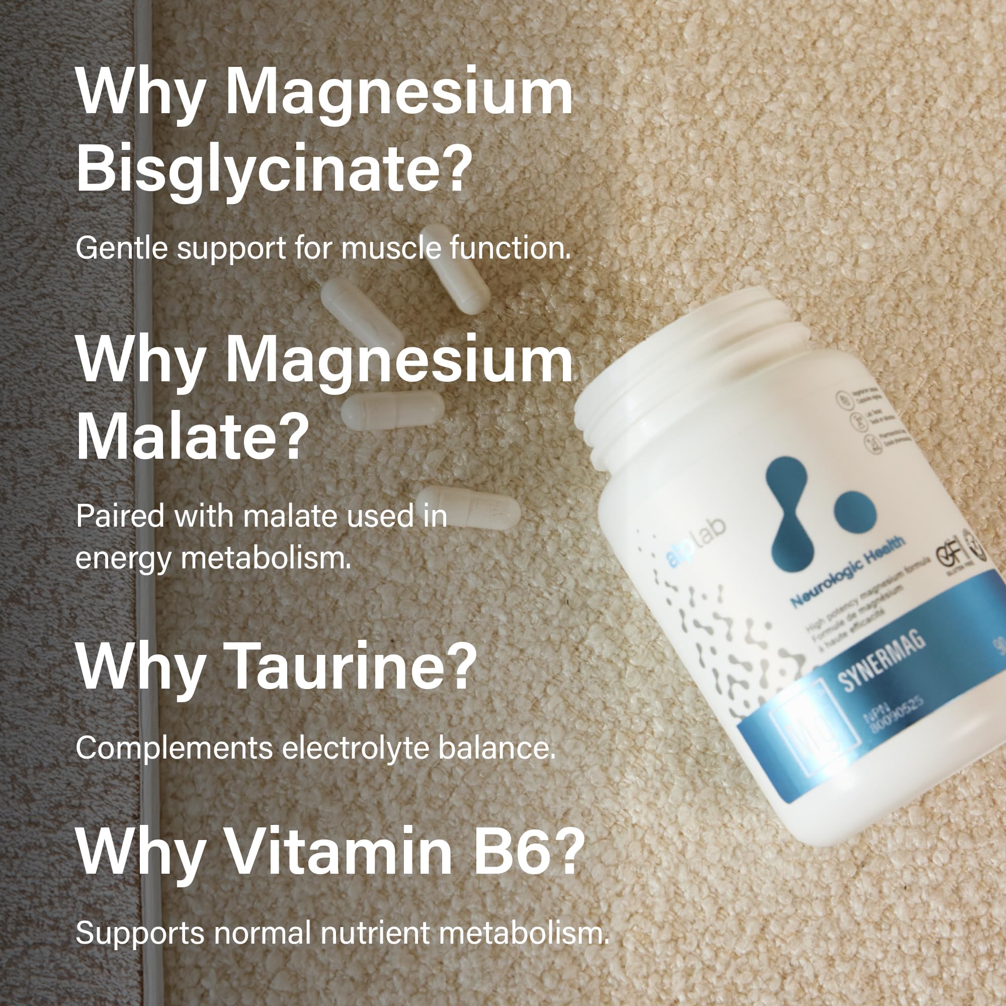 ATP LAB - Synermag 90 Capsules 90-Day Supply - High potency Magnesium Bisglycinate, Malate, Taurine & Vitamin B6 - Bone Health Supplement - Muscle Health & Teeth Health 🍁 All In One Marketplace Canada
