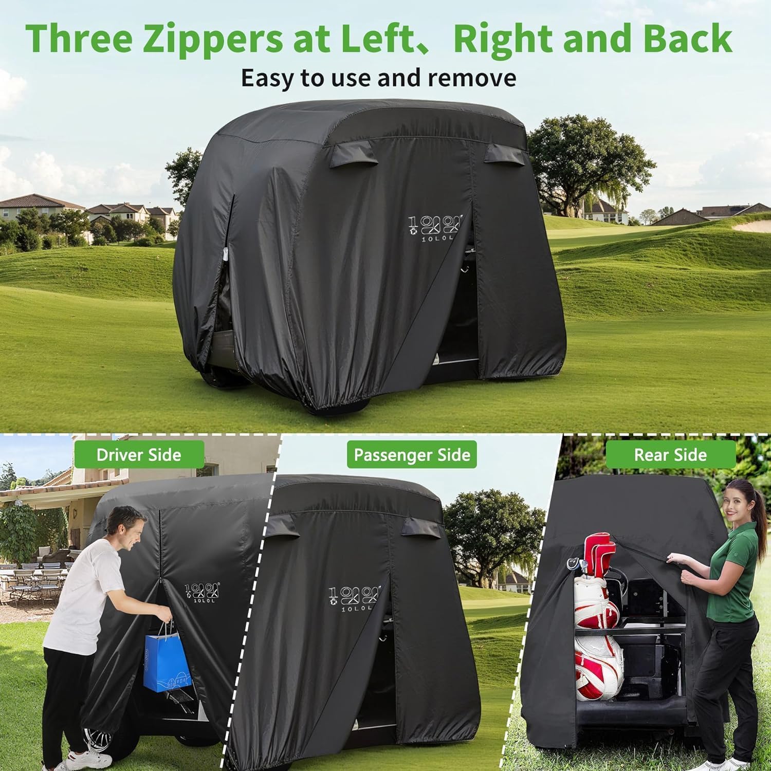 10L0L Universal 2-4 Passenger Golf Cart Cover for EZGO, Club Car and Yamaha, Waterproof Sunproof and Durable, Black 🍁 All In One Marketplace Canada