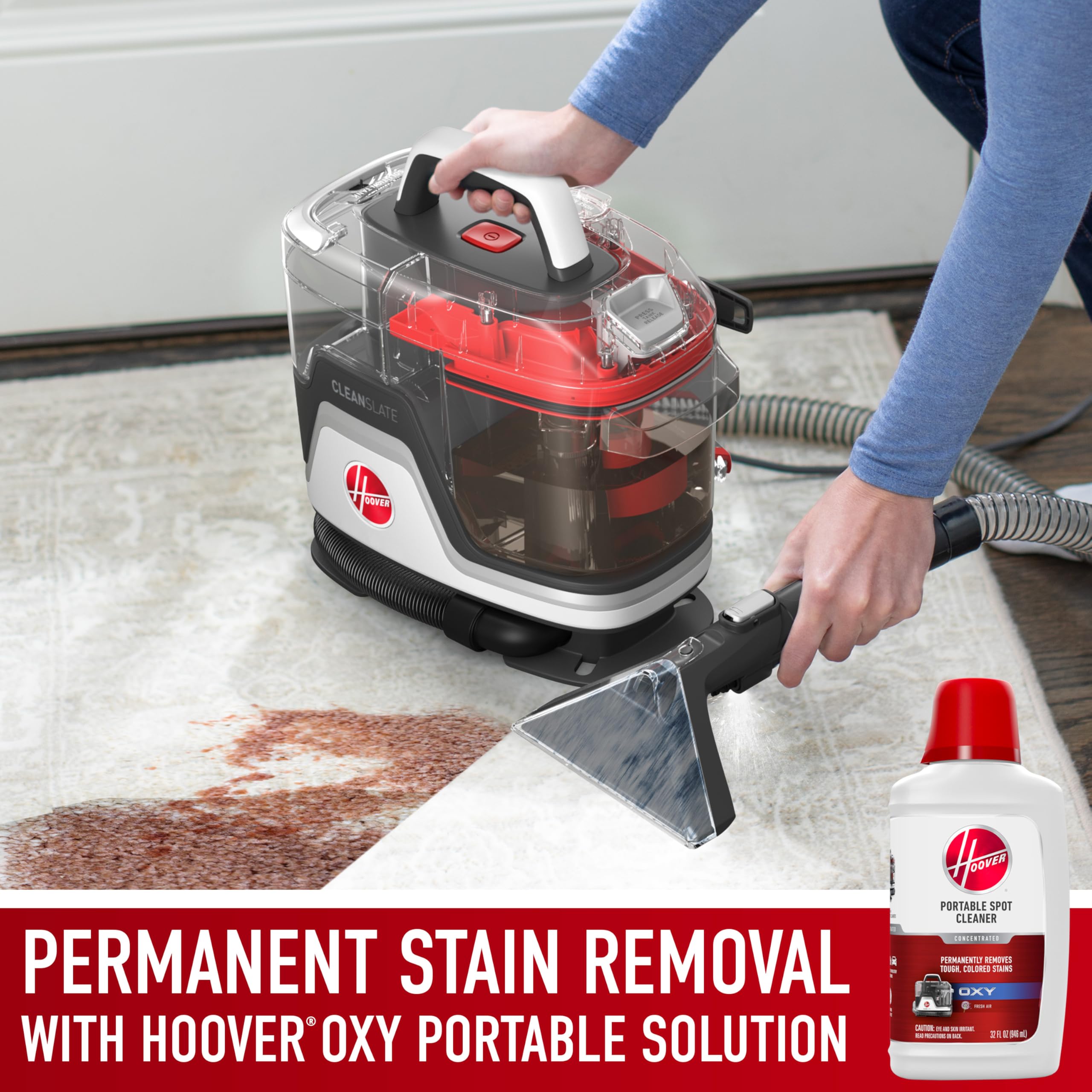 Hoover CleanSlate FH14000V Portable Carpet and Upholstery Spot Cleaner Machine with Dual Tank Technology, 40 oz Capacity, 7 Inch WidePath Tool, Pet Stain Remover, Red 🍁 All In One Marketplace Canada