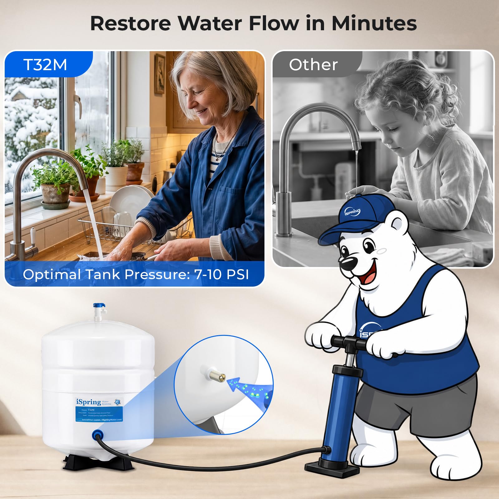 iSpring T32M Pressurized Water Storage Tank with Ball Valve for Reverse Osmosis RO Systems, 4 Gallon, 1/4