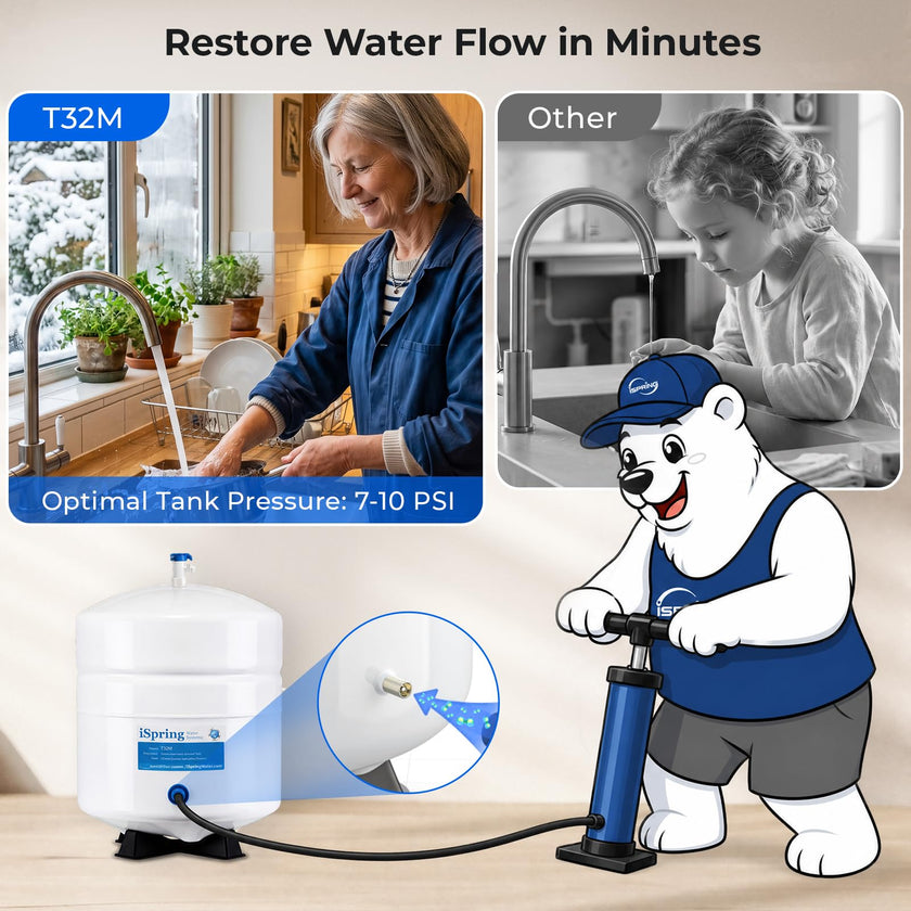 iSpring T32M Pressurized Water Storage Tank with Ball Valve for Reverse Osmosis RO Systems, 4 Gallon, 1/4