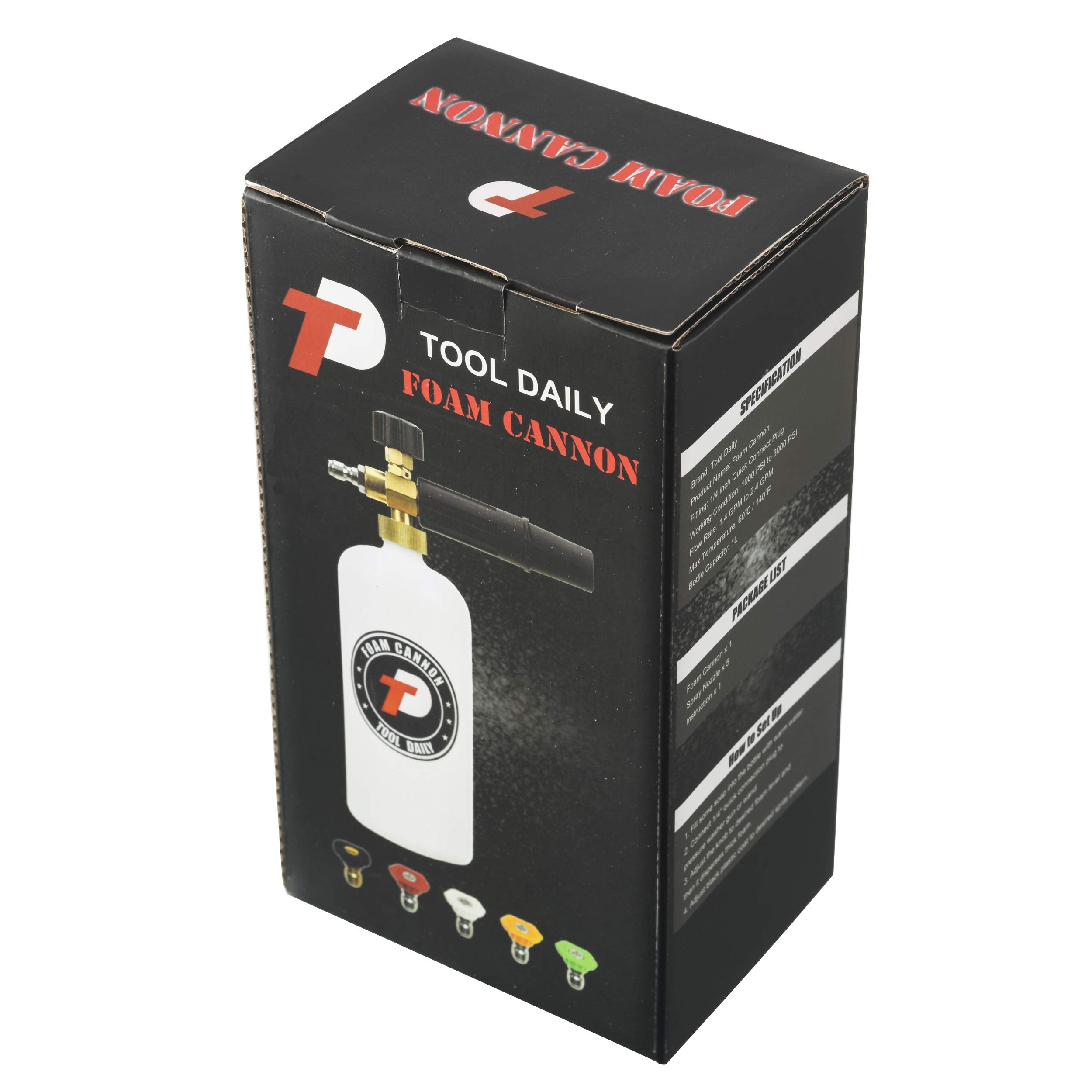 Tool Daily Foam Cannon with 1/4’’ Quick Connector, 1 Liter, 5 Pressure Washer Nozzle Tips 🍁 All In One Marketplace Canada