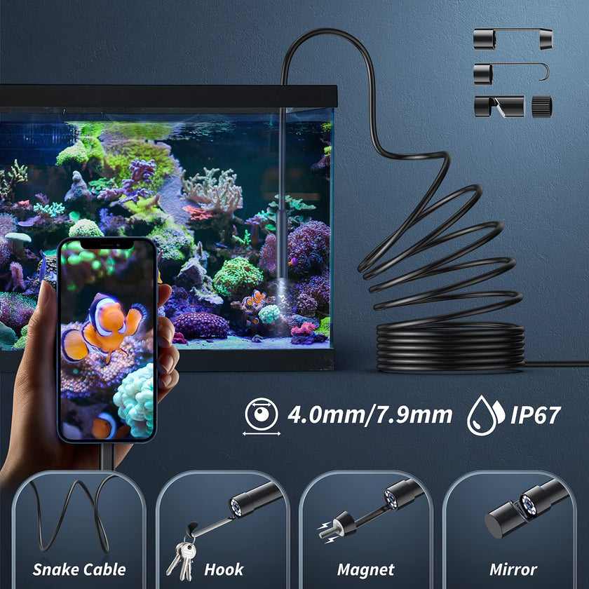 Kinpthy Endoscope Camera with Light,1920P HD Borescope Tools with 8 Adjustable LED Lights, Endoscope with Semi-Rigid Snake Camera, Inspection Borescope for iOS and Android-16.4ft Single Lens 🍁 All In One Marketplace Canada