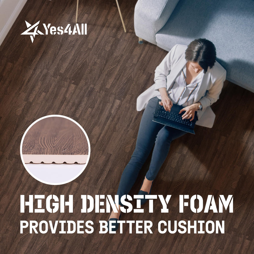Yes4All EVA Interlocking Mats, Puzzle Floor Tiles, Foam Floor Padding with Border for Furniture, Home Space, Living Room, Garage - Dark Oak Wood, 4.46 m2 🍁 All In One Marketplace Canada