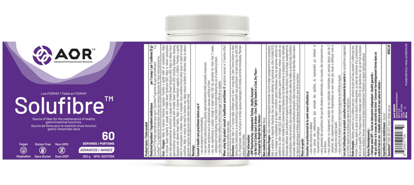 AOR - SoluFibre Powder, 300g 60-Servings - Partially Hydrolyzed Guar Gum Sunfiber for Digestive Comfort & Regularity - Vegan, Non-GMO & Gluten-Free - Gentle Prebiotic Fiber Supplement - Soluble Fiber 🍁 All In One Marketplace Canada