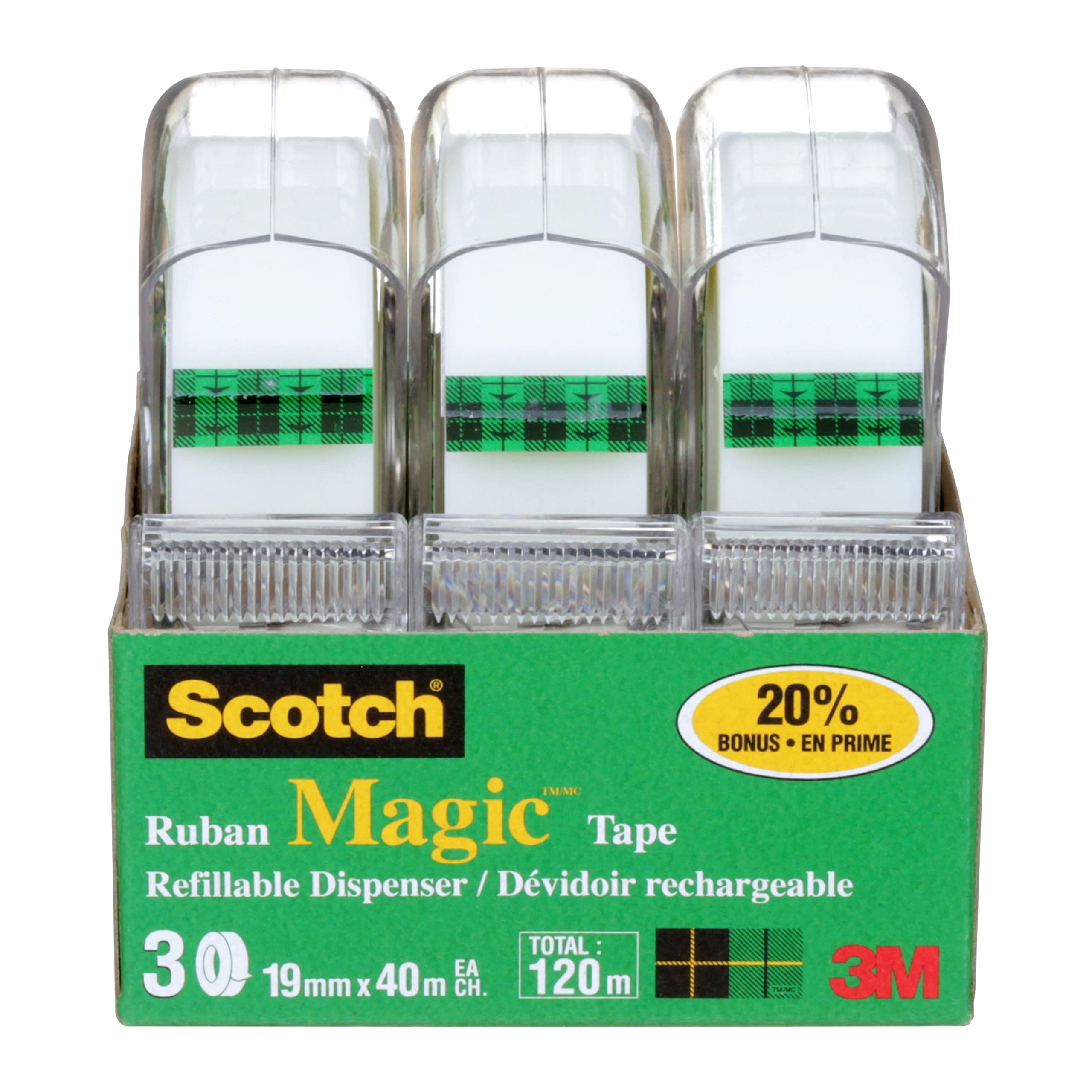 Scotch Magic Tape, 3 Dispensered Rolls, Numerous Applications, Invisible, Clear Tape Engineered for Repairing, 19mm Wide x 40m, 3 Rolls with Dispensers 🍁 All In One Marketplace Canada