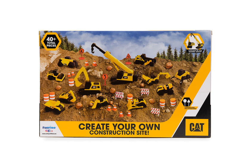 CAT Construction Toys, Little Machines Mega Set – 40+ Pieces with XL Crane & Excavator, 10 Mini Vehicles, Road Signs, Cones, Boulders & Barricades, Indoor/Outdoor STEM Toy for Kids Ages 3 + 🍁 All In One Marketplace Canada