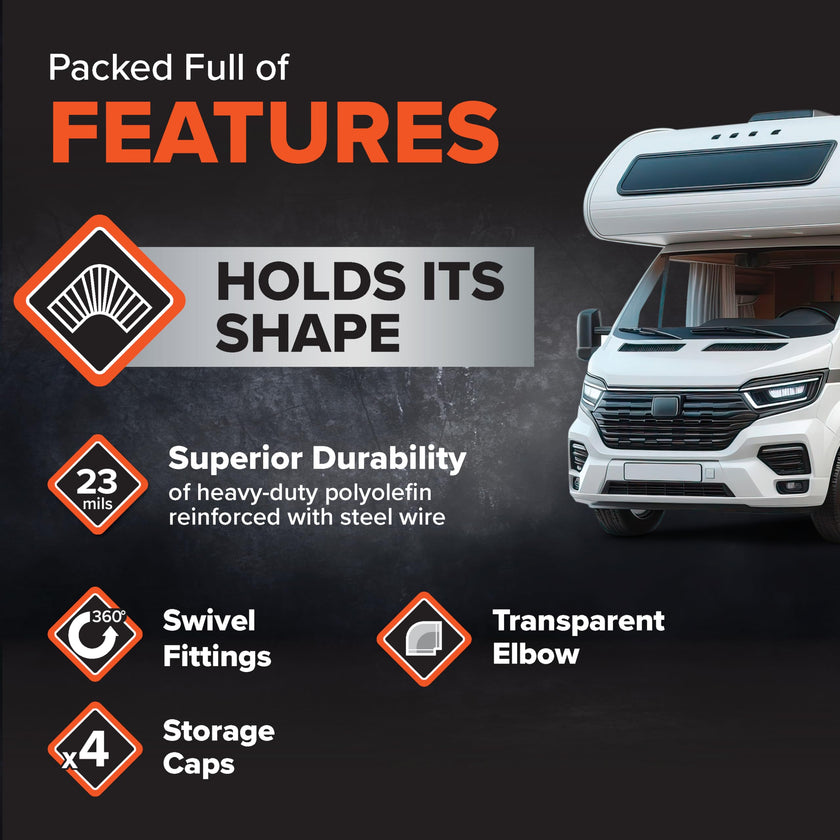 Camco RhinoFLEX 20-Ft Camper/RV Sewer Hose Kit - Features Clear Elbow Fitting w/Removable 4-in-1 Adapter - Connects to 3” Slip or 3”/3.5”/4” NPT Threaded Sewer Connection (39742) 🍁 All In One Marketplace Canada