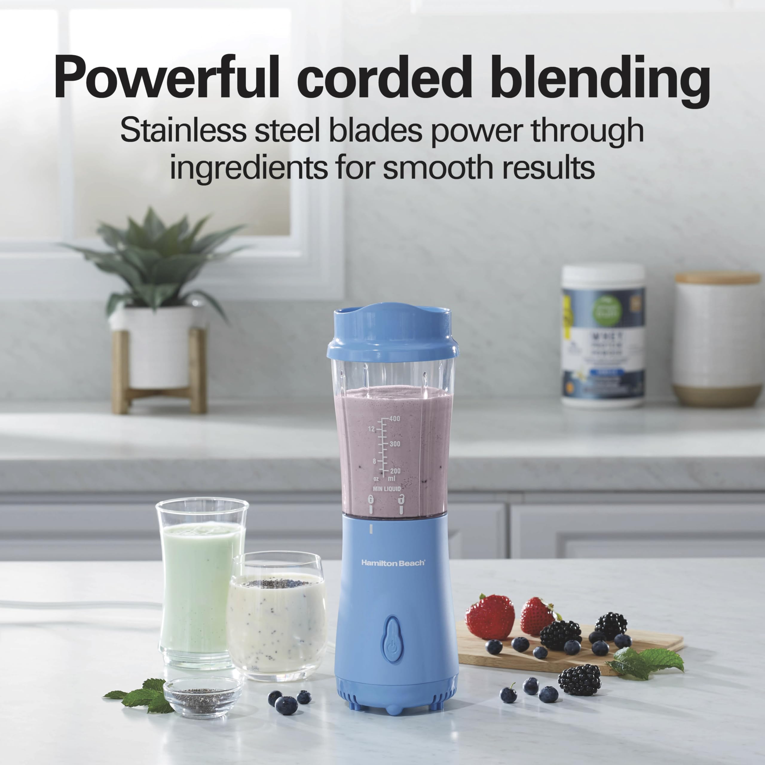 Hamilton Beach Personal Blender for Smoothies & Protein Shakes, Portable Single Serve Blender with Travel Lid, 14 oz BPA-Free Jar, 175W, Compact Countertop Blender, Tranquil Blue, 51172 🍁 All In One Marketplace Canada