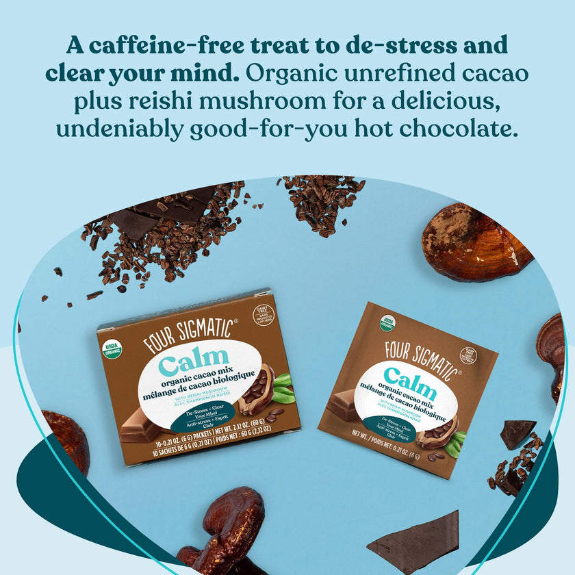 Four Sigmatic Calm Mushroom Cacao Mix | Organic Instant Cacao with Organic Reishi Mushroom Powder | Supports Calm & Relaxation | Drink it or Bake with it | Vegan, Gluten-Free, Dairy-Free | 10 Count 🍁 All In One Marketplace Canada