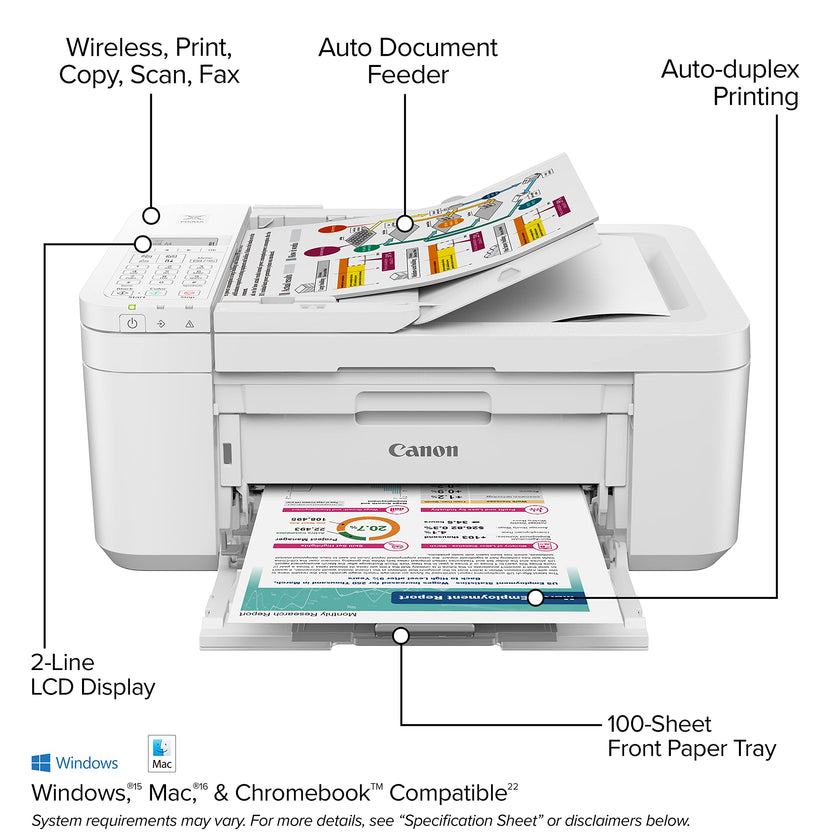 Canon PIXMA TR4720 All-in-One Wireless Printer Home use, with Auto Document Feeder, Mobile Printing and Built-in Fax, White 🍁 All In One Marketplace Canada