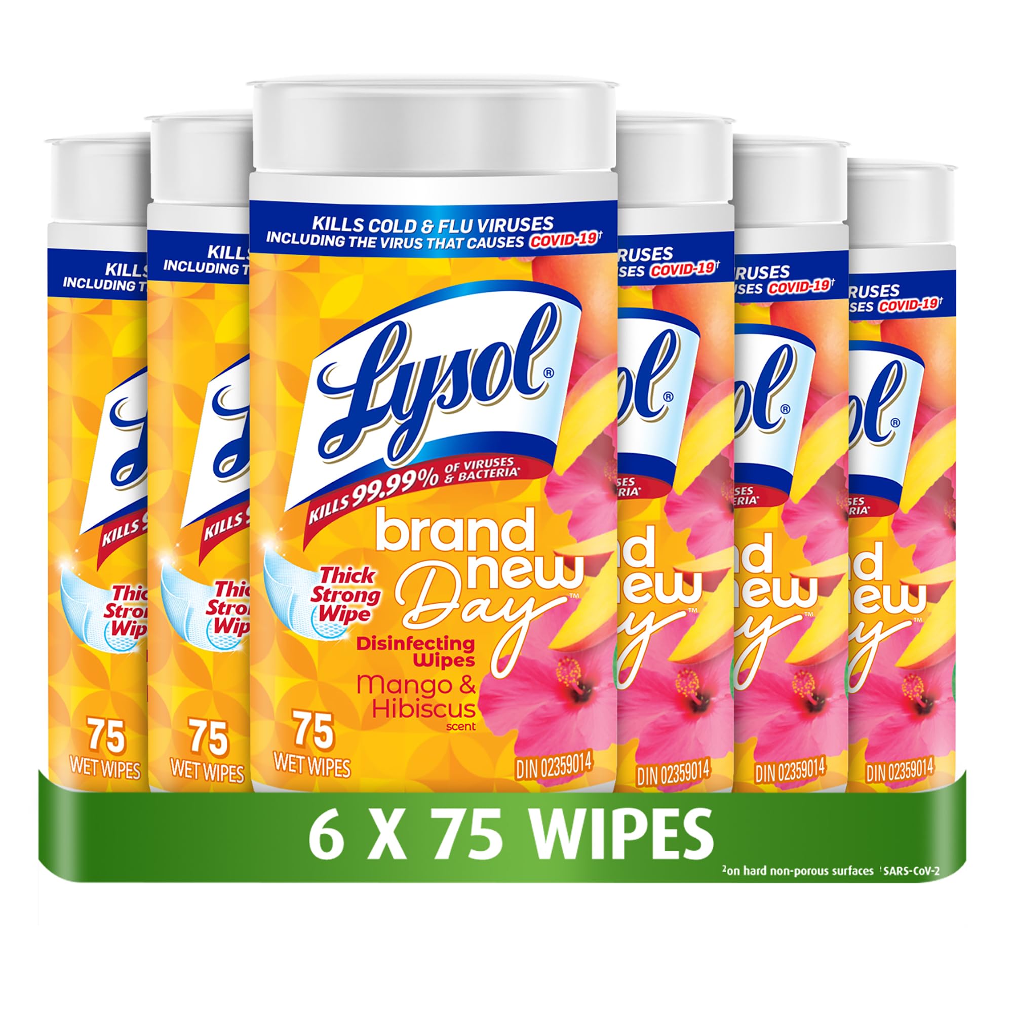 Lysol Disinfecting Wipes, Mango Hibiscus, Thick Strong Wipe, Kills 99.99% of Viruses & Bacteria, Bulk Pack of 6, 450 Count (6 x 75 count) 🍁 All In One Marketplace Canada