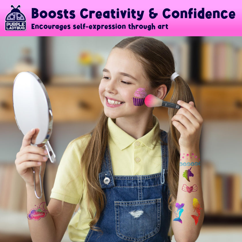 PURPLE LADYBUG 175 Glitter Tattoo Kit - Cute Temporary Tattoos for Kids 6-8 - Creative Girls Gifts 8-12 Years Old - Tween Girls Gift Ideas for Kids Age 6 7 8 9 10 11 🍁 All In One Marketplace Canada