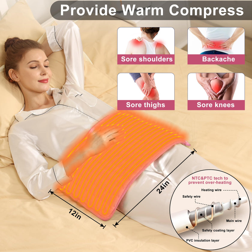 Heating Pad Electric Heat Pad, Hot Heated Pad,Moist Heat Heating Pad Moist and Dry Heat,Multiple Temp and Timer Settings (Light pink, 24