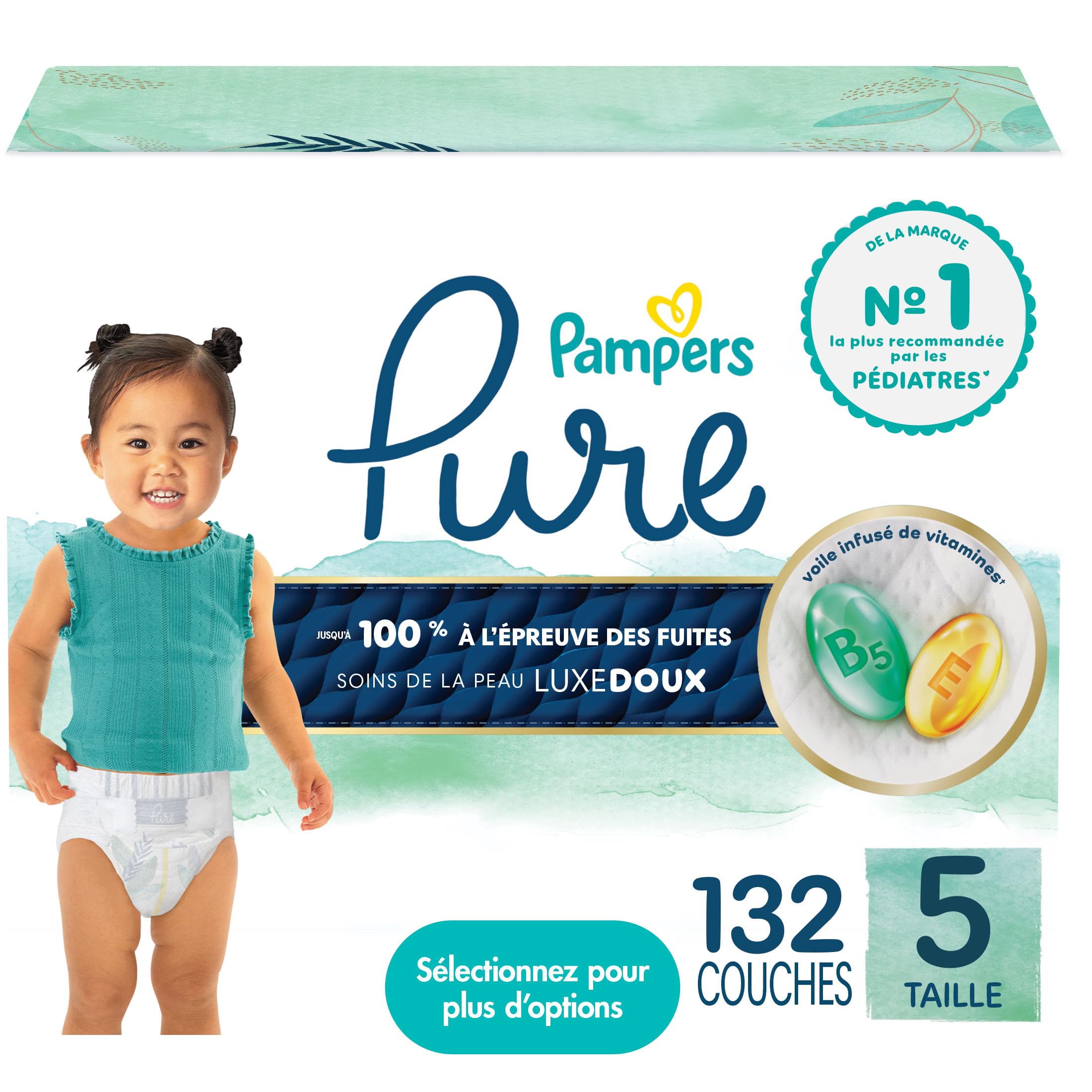 Pampers Pure Baby Diapers, Size 5 (27+ lbs), 132, Up to 100% Leakproof, Premium Hypoallergenic Soft Diapers 🍁 All In One Marketplace Canada