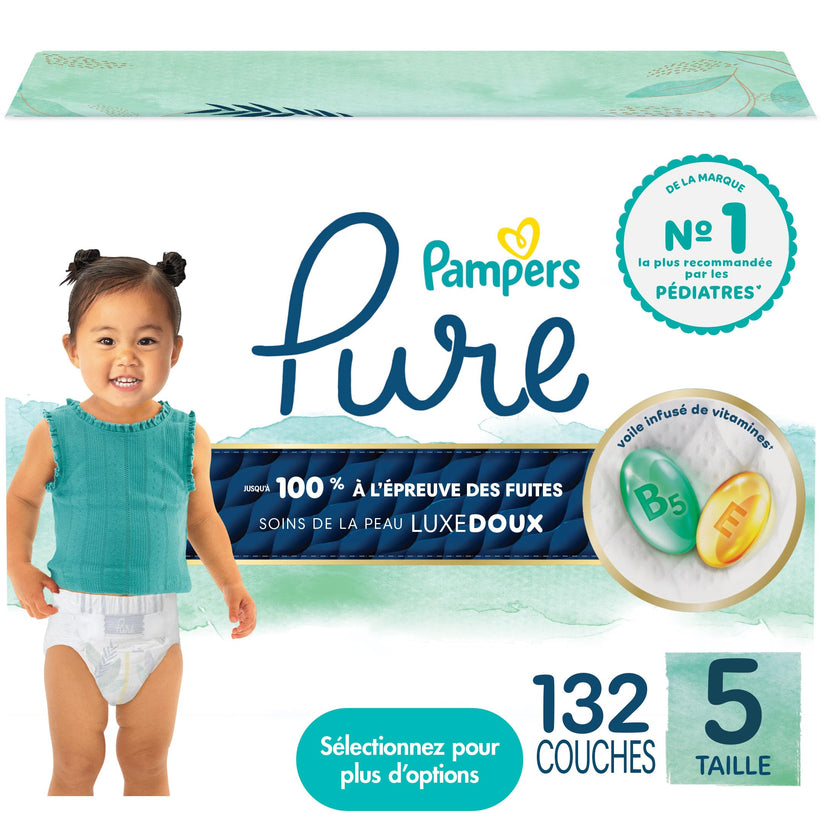 Pampers Pure Baby Diapers, Size 5 (27+ lbs), 132, Up to 100% Leakproof, Premium Hypoallergenic Soft Diapers 🍁 All In One Marketplace Canada