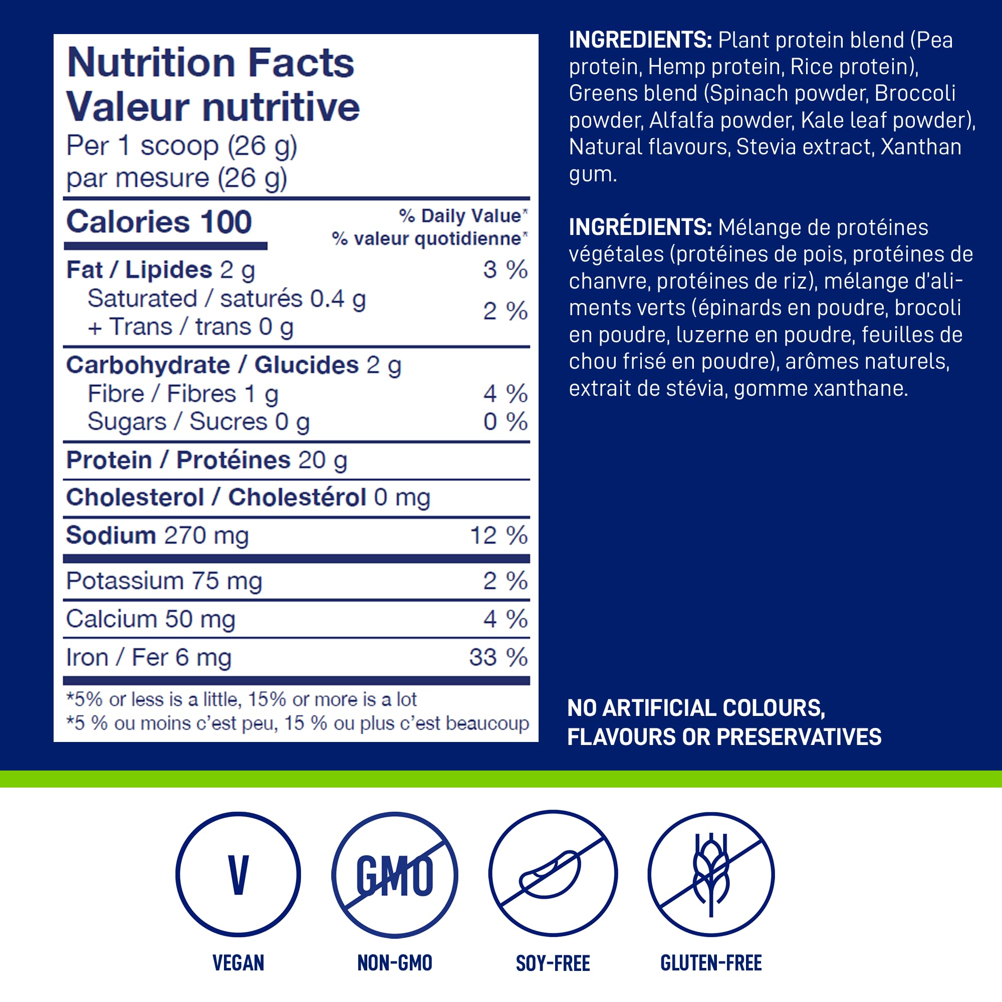 LEANFIT PLANT-BASED PROTEIN & GREENS Natural Vanilla – 20g Plant Protein + 4 Leafy Greens Per Serving – Vegan, Gluten-Free, Soy-Free, No Sugar - 20 Servings, 517g Tub 🍁 All In One Marketplace Canada