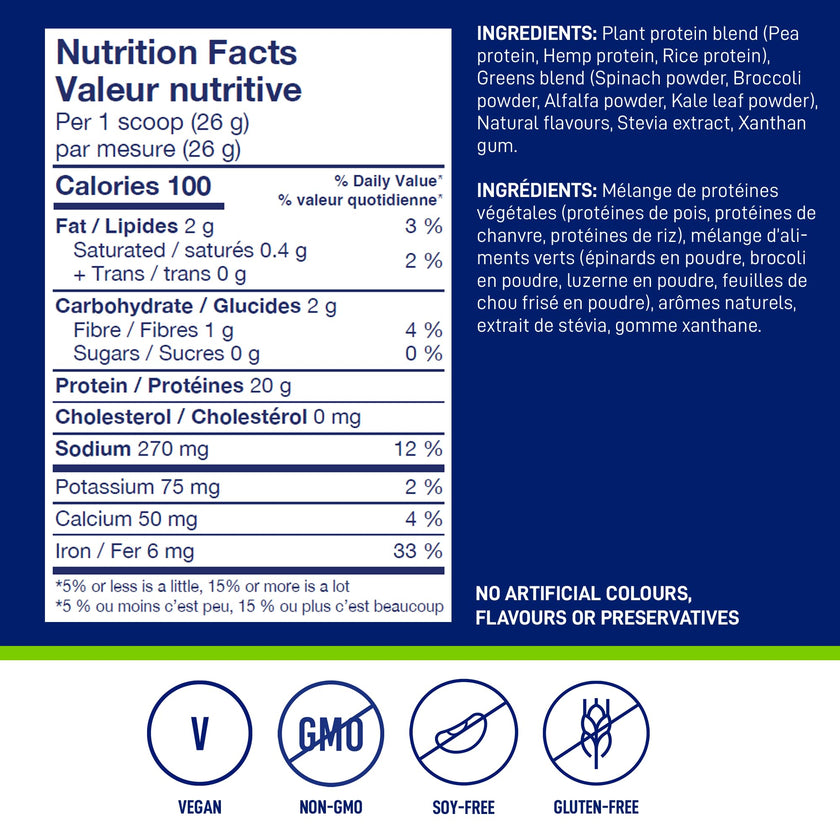 LEANFIT PLANT-BASED PROTEIN & GREENS Natural Vanilla – 20g Plant Protein + 4 Leafy Greens Per Serving – Vegan, Gluten-Free, Soy-Free, No Sugar - 20 Servings, 517g Tub 🍁 All In One Marketplace Canada
