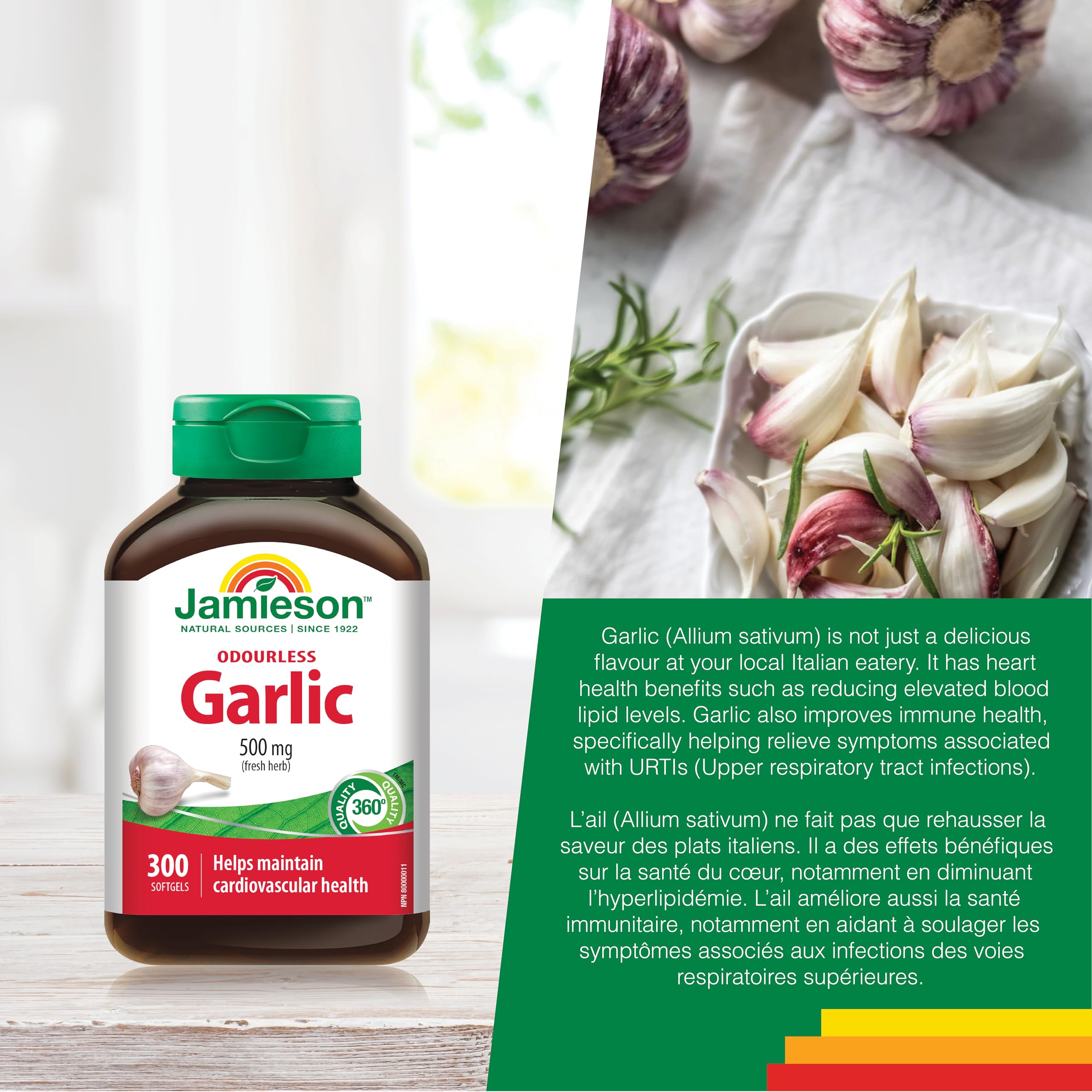 Jamieson Odourless Garlic 500 mg, Supports Heart Health, and Provides Immune Support. Non-GMO, Gluten-Free, 300 Softgels, Proudly Canadian 🍁 All In One Marketplace Canada