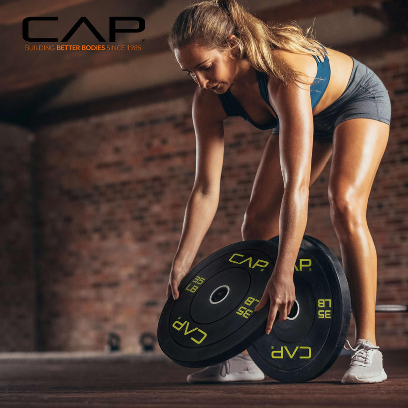 CAP Barbell Economy Olympic Bumper Plate Set with Color Logo, Black, 160 lbs Set 🍁 All In One Marketplace Canada