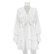 Casual Fashion V Neck Pleated Ruffle Long Sleeve Dress Y2K V Neck Flared Sleeve Short Mini Skater Dress Women's Clothing