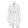 Casual Fashion V Neck Pleated Ruffle Long Sleeve Dress Y2K V Neck Flared Sleeve Short Mini Skater Dress Women's Clothing