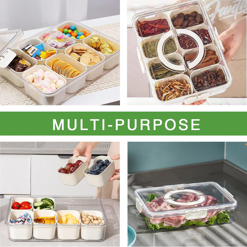 Snackle Box Container with Lid & Handle, Airtight Divided Snack Organizer, Portable Charcuterie Board for Travel, Road Trips, Picnic, Fruits, Veggies, Candy & Nuts, 2 Pack 🍁 All In One Marketplace Canada