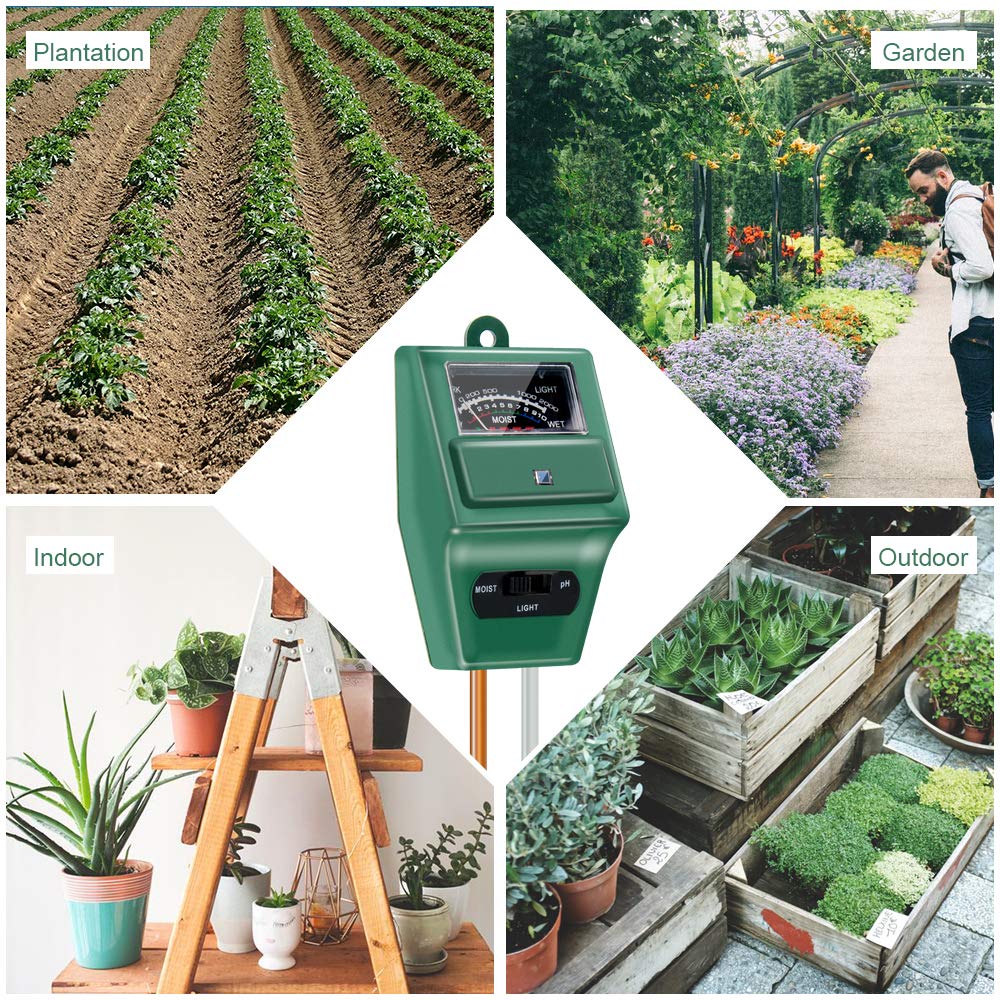 Sonkir Soil pH Meter, MS02 3-in-1 Soil Moisture/Light/pH Tester Gardening Tool Kits for Plant Care, Great for Garden, Lawn, Farm, Indoor & Outdoor Use (Green) 🍁 All In One Marketplace Canada