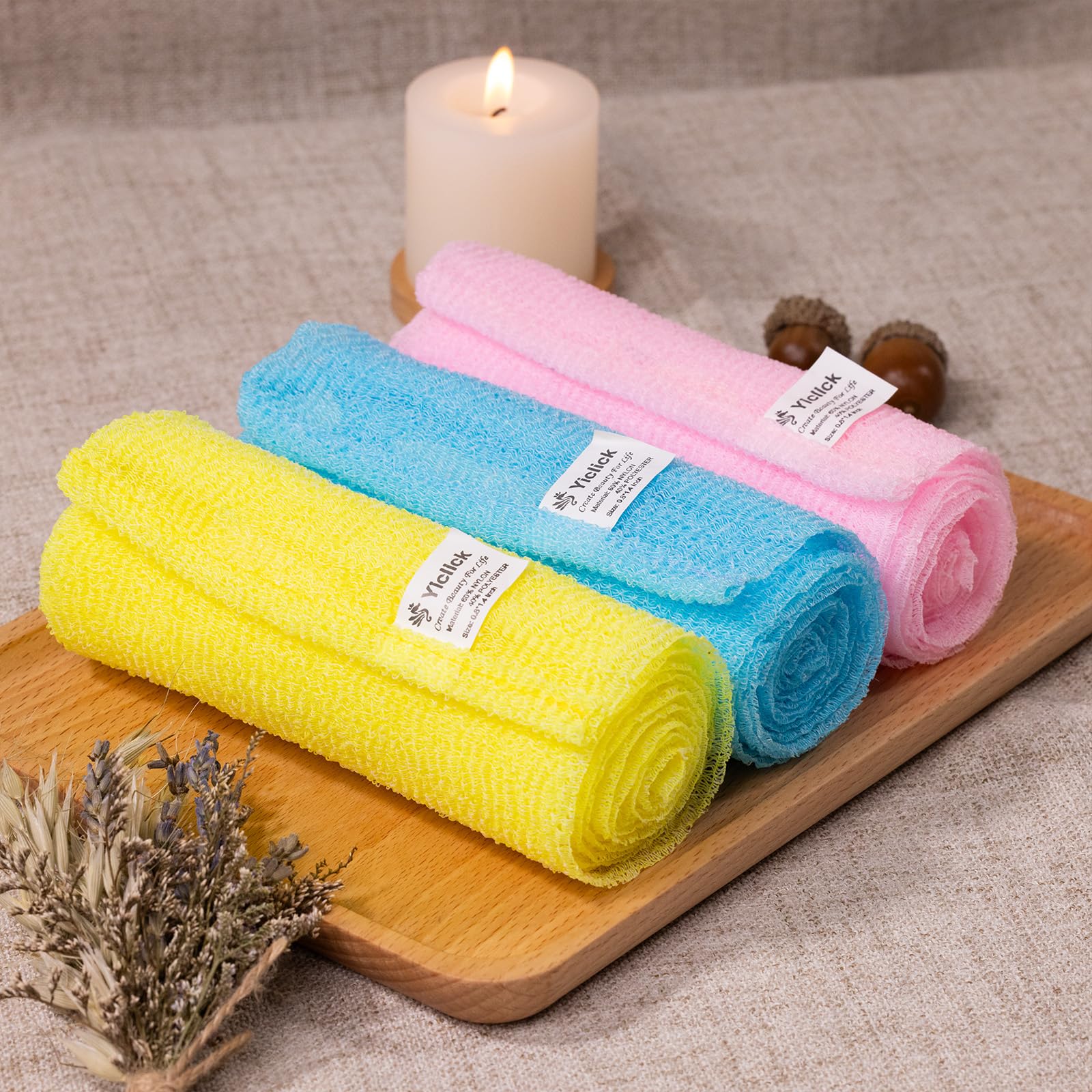 Yiclick Exfoliating Washcloth Towel, Exfoliating Body Scrubber, Back Scrubber Washer for Shower Bath, African Net Sponge Loofah Body Scrub Exfoliator, Exfoliating Cloth Brush Gloves (Blue+Yellow+Pink) 🍁 All In One Marketplace Canada