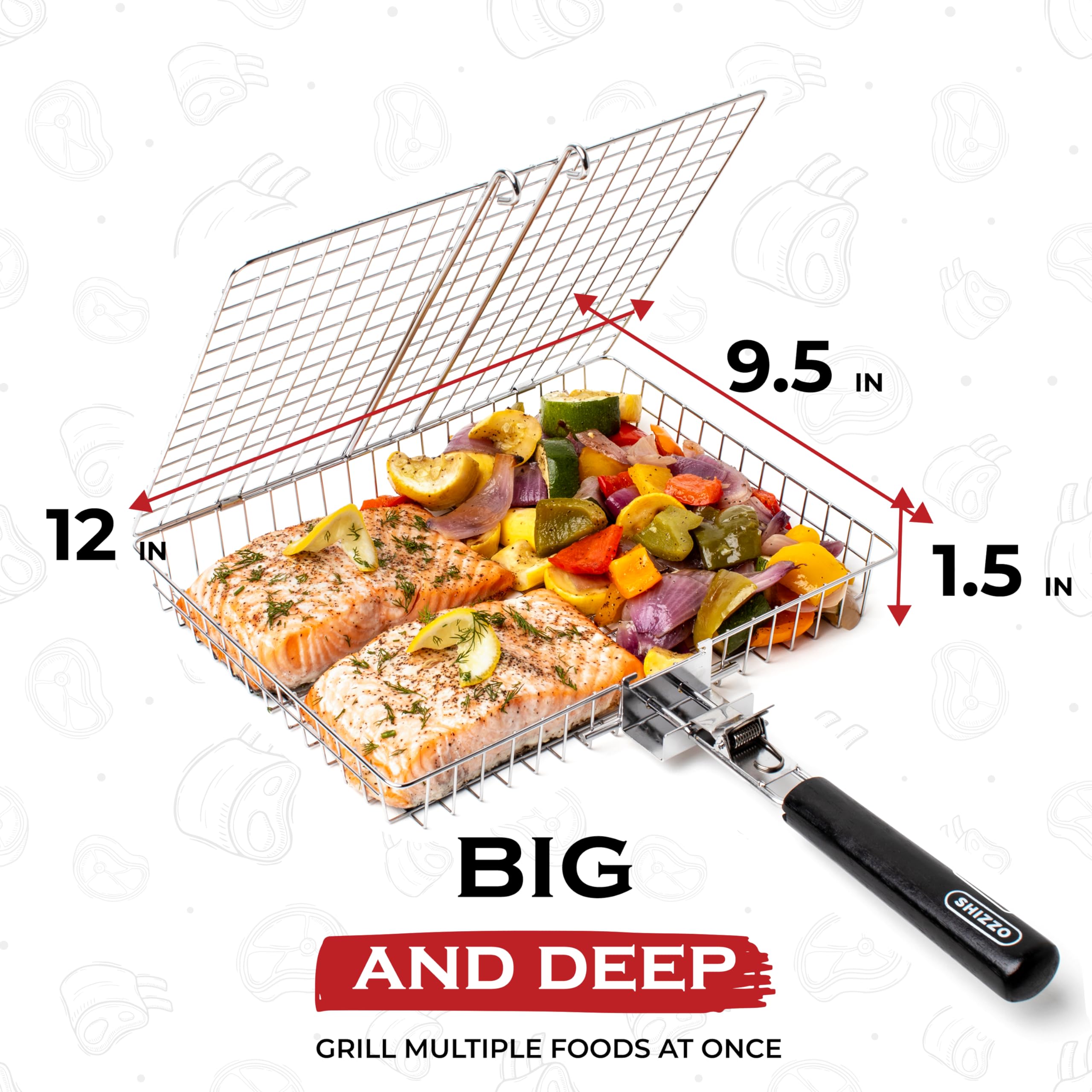 SHIZZO Grill Basket Value Set, Barbecue BBQ Grilling Basket , Stainless Steel Large Folding Grilling baskets With Handle, Portable Outdoor Camping BBQ Rack for Fish, Shrimp, Vegetables, Barbeque Griller Cooking Accessories, Gift, Gifts for father, dad, hu