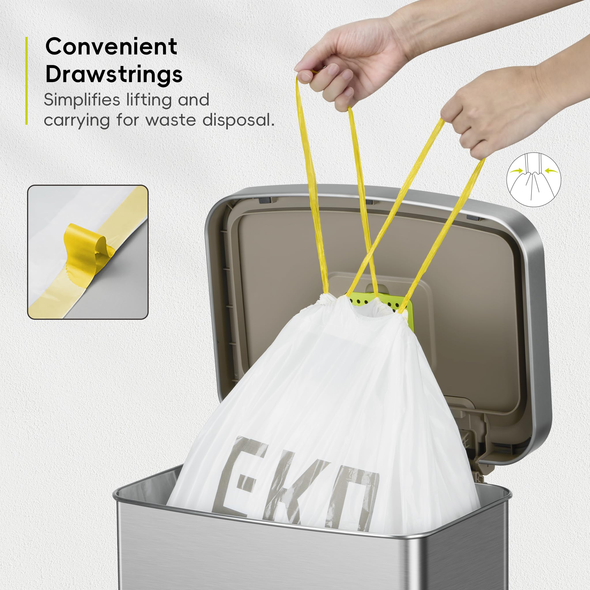 EKO Extra Strong 21 Gallon Large Trash Bags, Heavy-Duty Drawstring Kitchen & Household Garbage Bags (80L), Leak-Resistant, Fresh Floral Scent, Continuous Odor Control, 60 Count, Code G 🍁 All In One Marketplace Canada