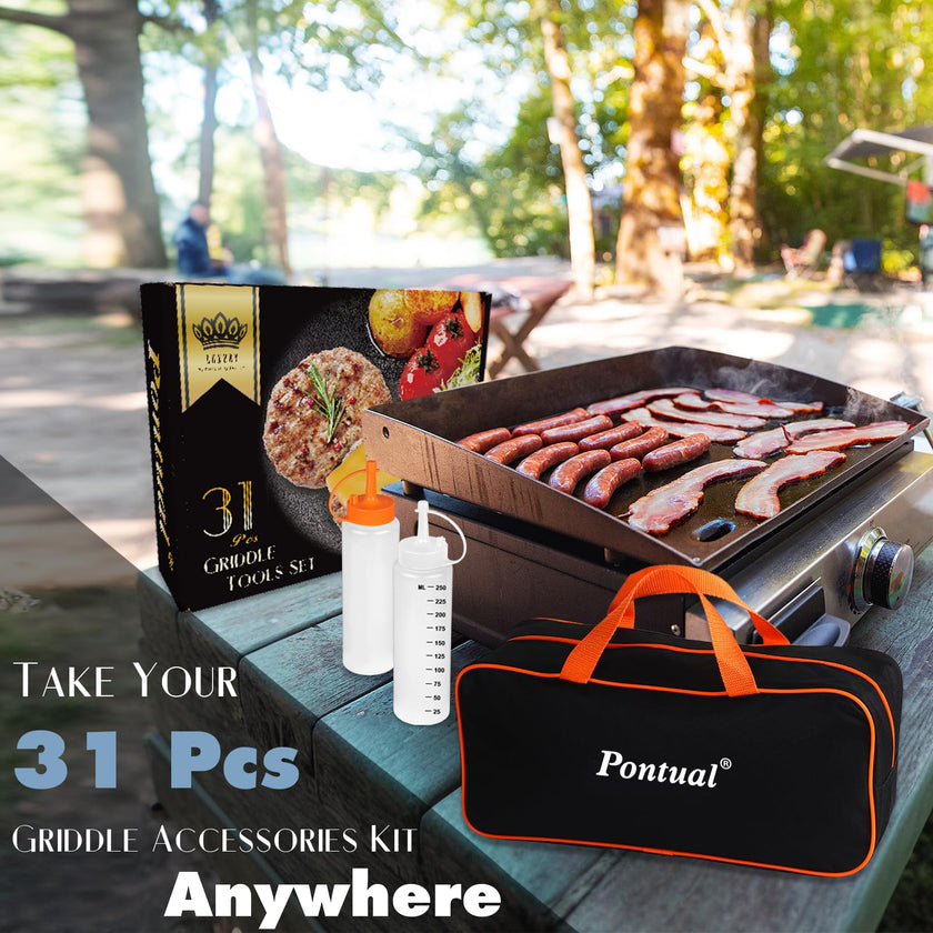 31PCS Griddle Accessories Kit for Blackstone, Flat Top Hibachi Grill Spatula Set with 2 Melting Domes, Burger Press, Patty Maker and Apron, Professional Teppanyaki Tools Gifts for Outdoor BBQ 🍁 All In One Marketplace Canada